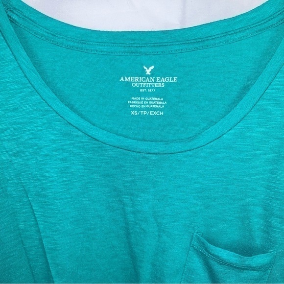 American Eagle Shirt Short Sleeve Pullover U-neck Chest Pocket Boxy Loose Fit - Picture 6 of 8